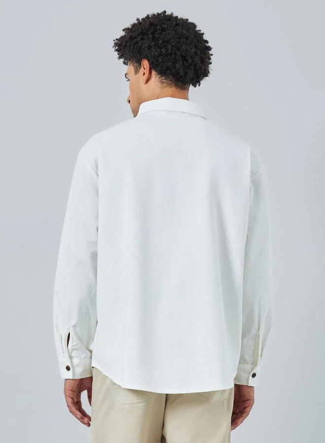 Styli Men Relaxed Fit Linen Blend Shirt with Button-Down Collar